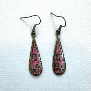 Vintage 80’s Pink and Silver - Toned Teardrop Earrings.
